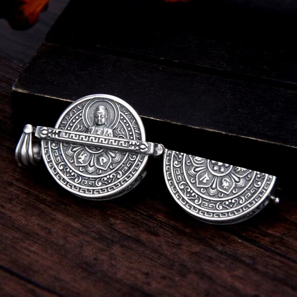 LORD BUDDHA COIN LOCKET PENDANT NECKLACE-Small 1" Silver Plated Amulet 24 inch - Picture 7 of 13